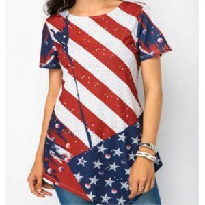 Stars and Stripe Print Asymmetric Hem T Shirt